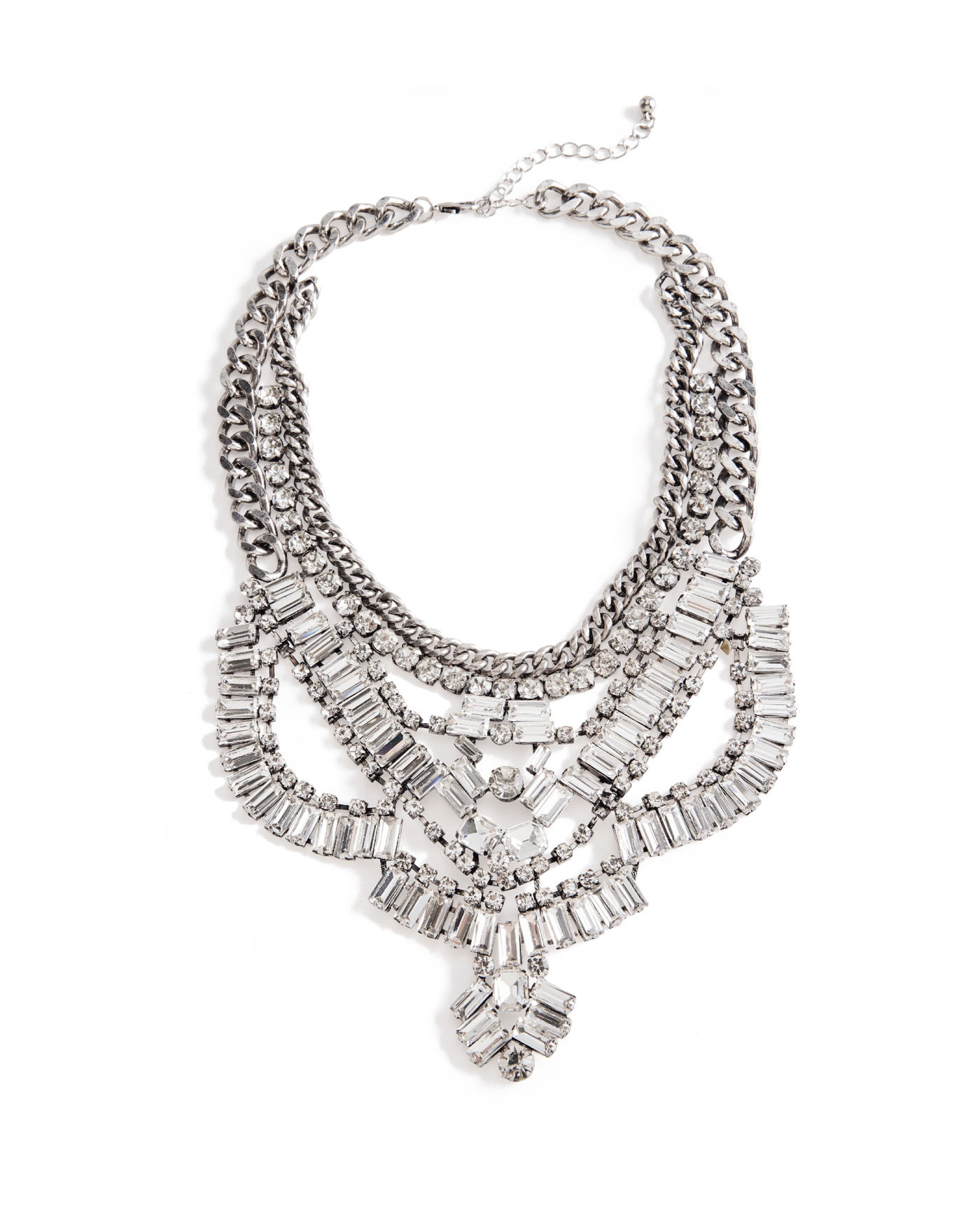 Rhinestone and Chain Statement Necklace Silver