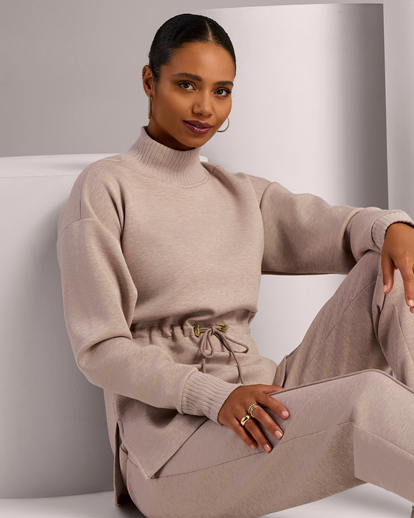Luxe Lounge Drawstring Tunic Mushroom