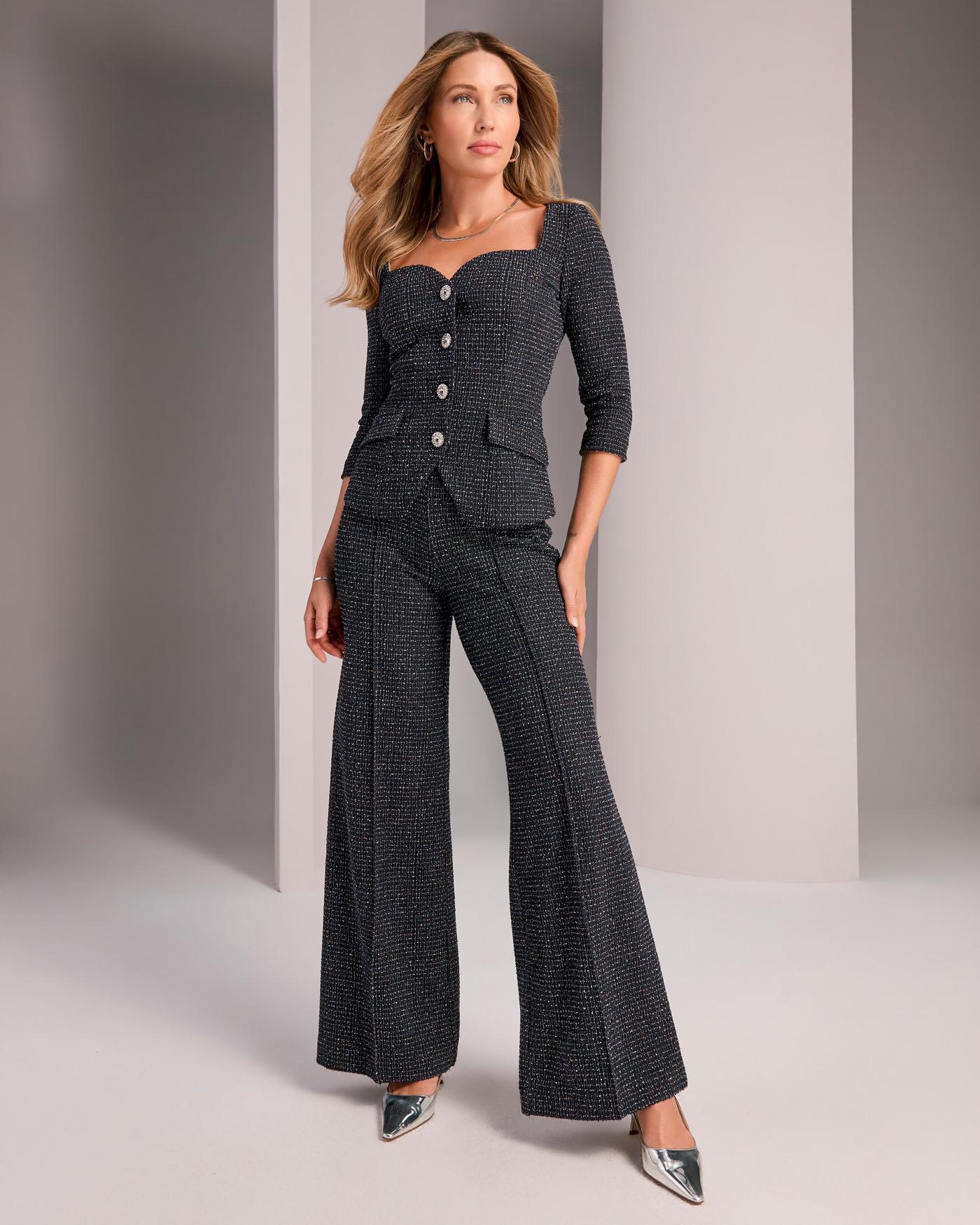 Knit Tweed Wide Leg Pant Black Multi