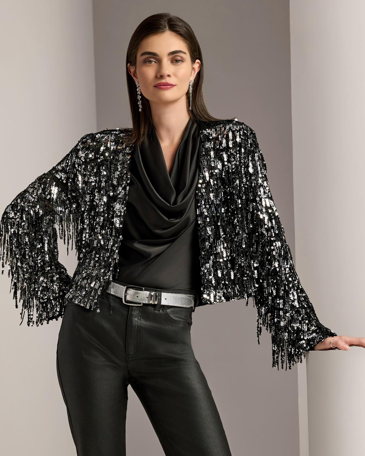 Sequin Fringe Jacket Black/Silver