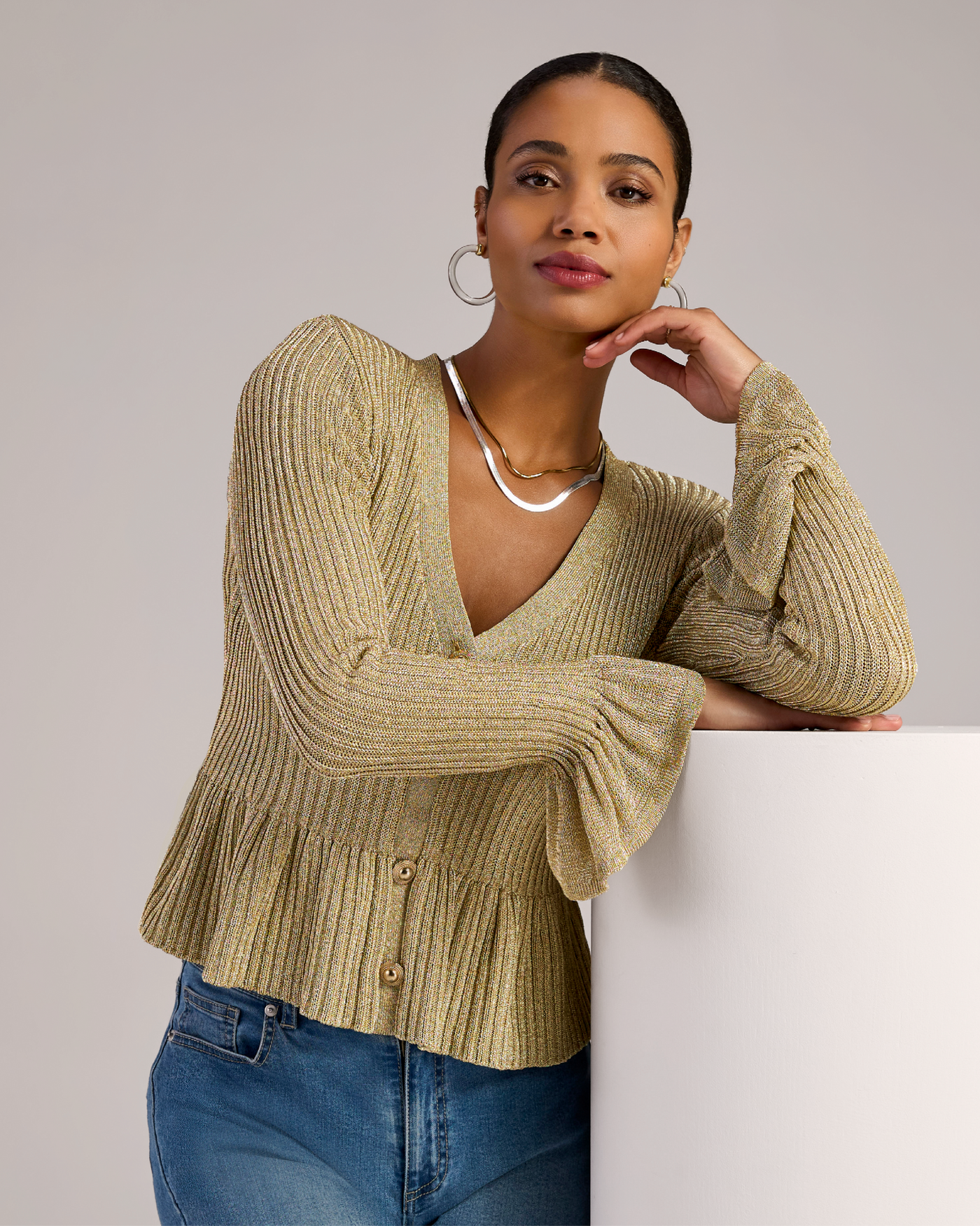Metallic Peplum Sweater Metallic Gold