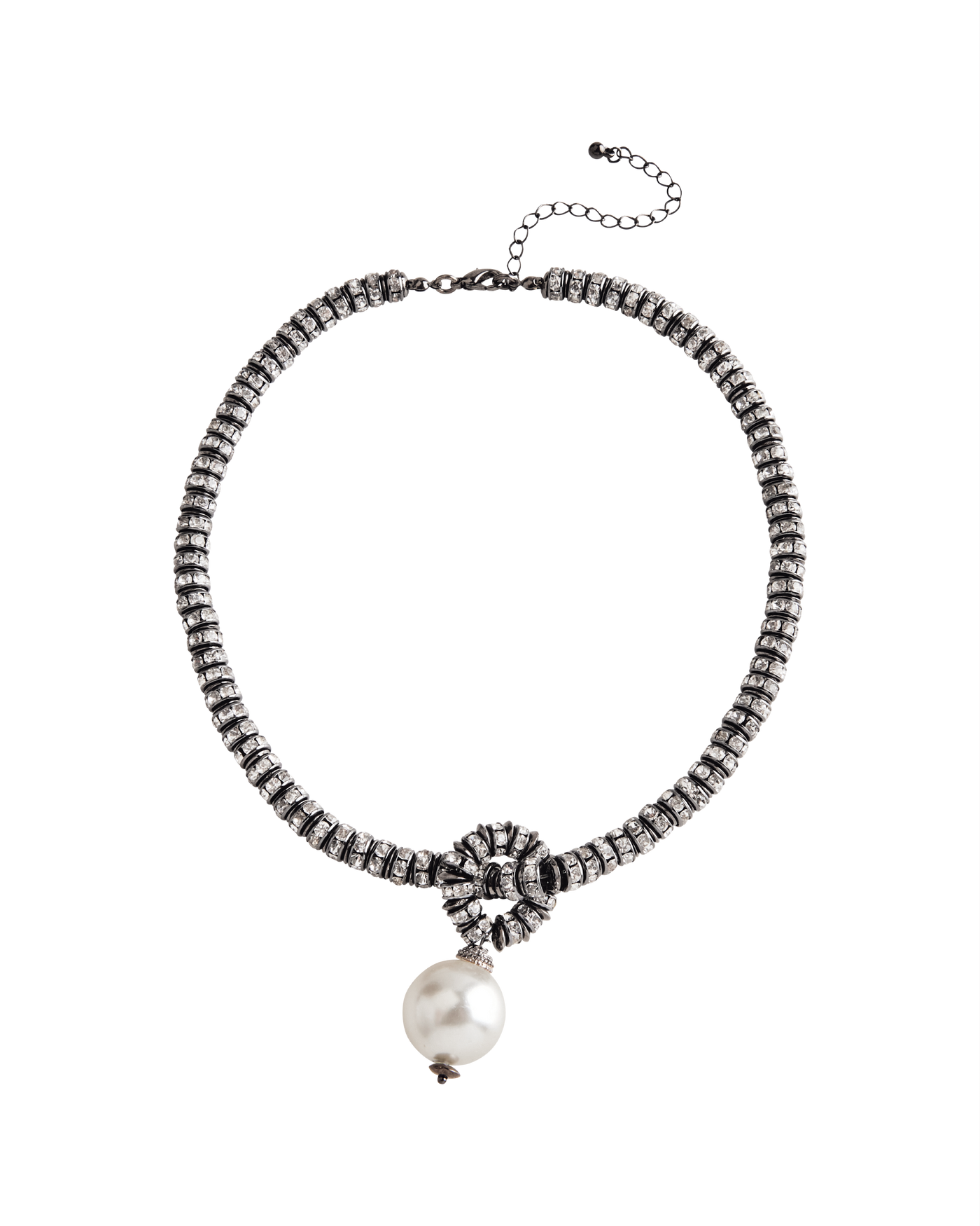 Gray Bead Pearl Detail Necklace Gray