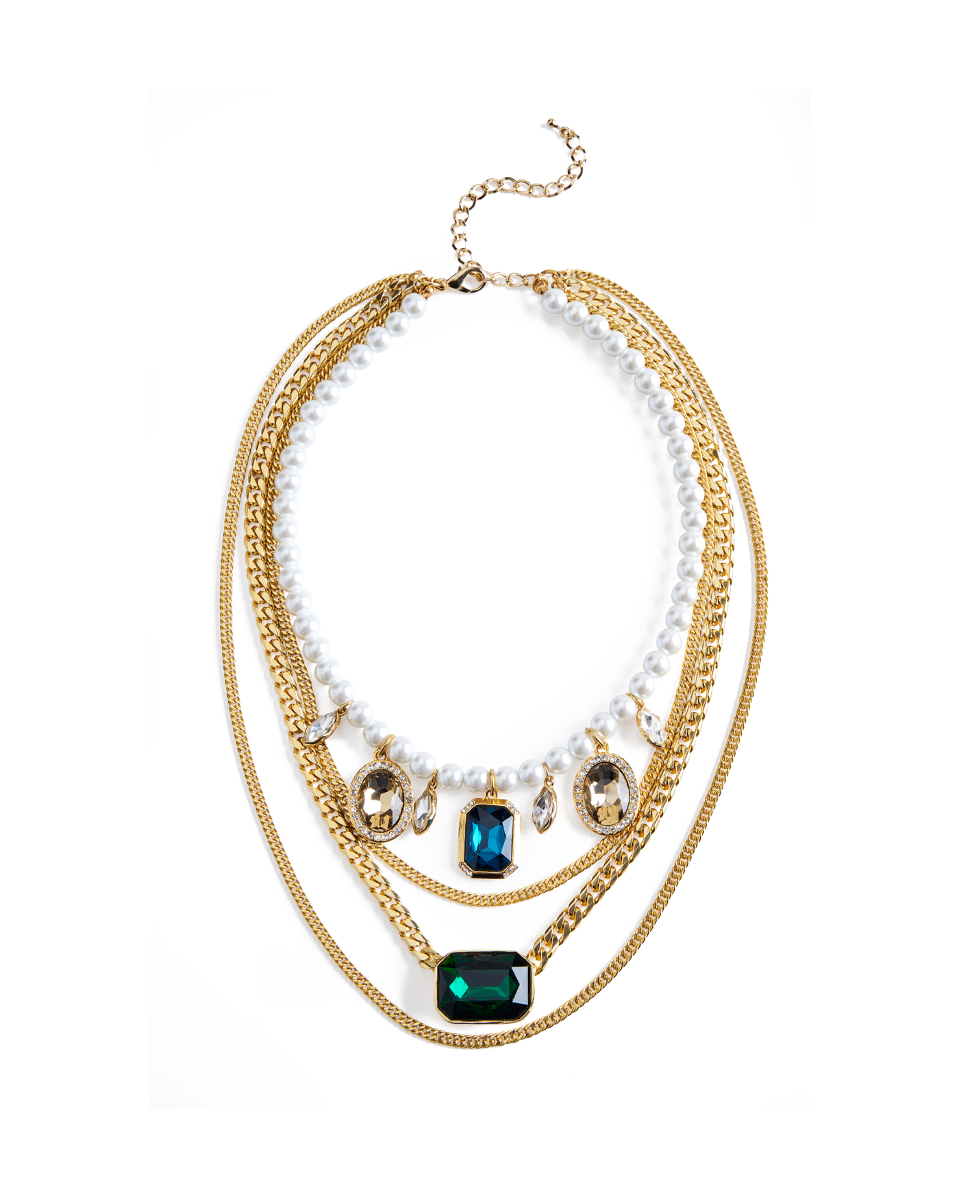 Pearl and Chain Necklace with Gemstone Detail Multi