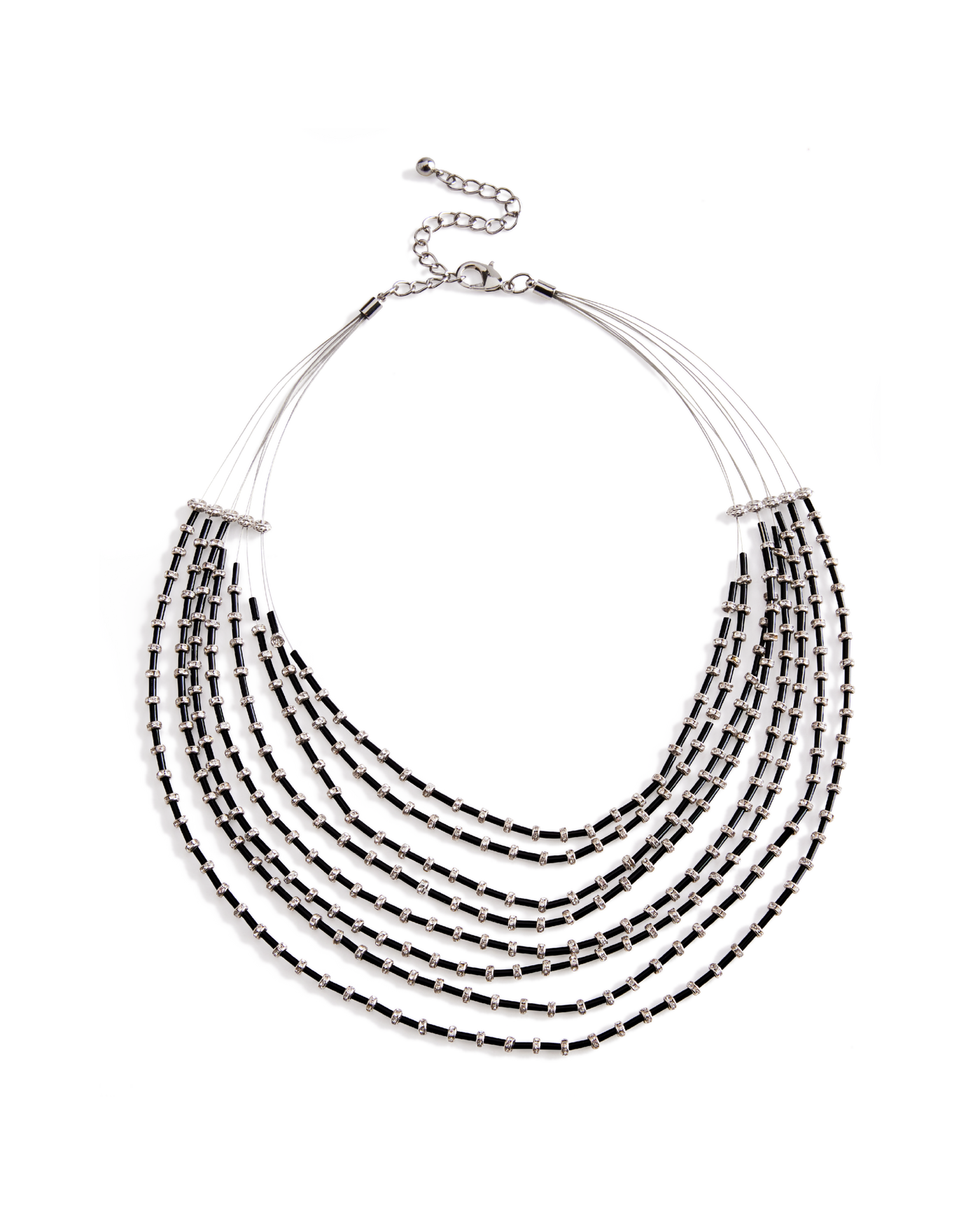 Black and Crystal Layered Necklace Black