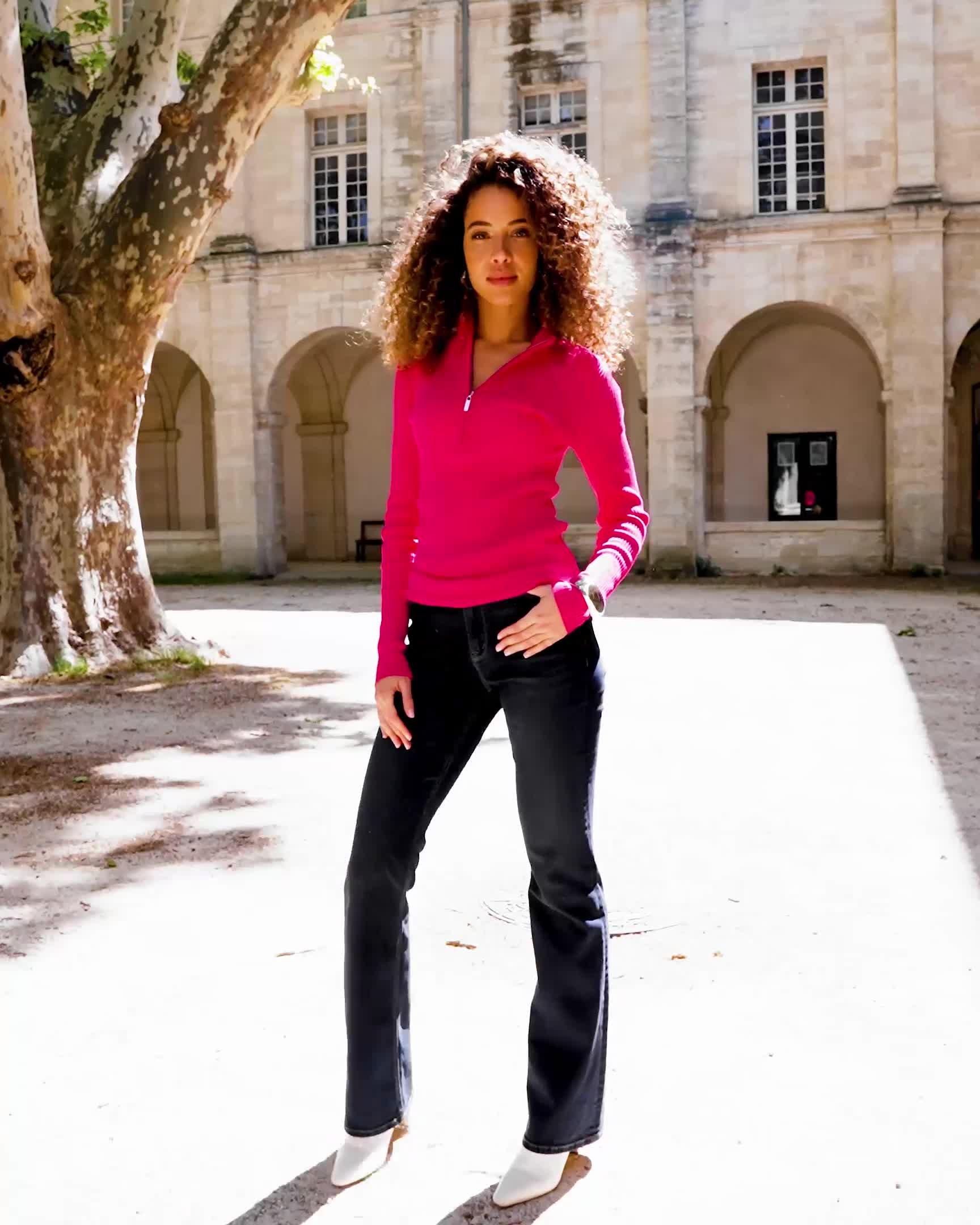 Ribbed Half Zip Up Sweater - Pink Peacock | Boston Proper