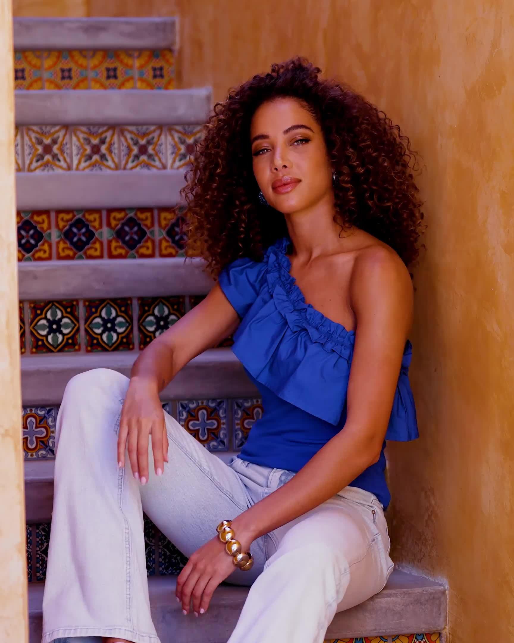 So Essential Ruffle Poplin One-Shoulder Top - Proper Black